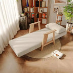 Fauteuil convertible en tissu ATJafurn, fauteuil futon d'appoint avec structure en bois massif, chaise longue lit pour chambre ou salon, beige