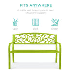 Banc d'extérieur en acier Best Choice Products, mobilier de jardin pour terrasse ou porche avec dossier à motif floral