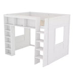 Lit mezzanine double Whisen en bois avec armoires de rangement et étagères