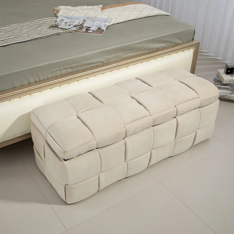 Banc ottoman de rangement capitonné en velours avec compartiment caché, plusieurs coloris