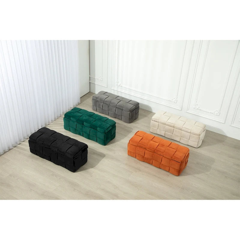 Banc ottoman de rangement capitonné en velours avec compartiment caché, plusieurs coloris