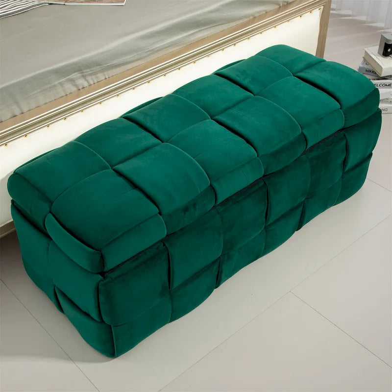 Banc ottoman de rangement capitonné en velours avec compartiment caché, plusieurs coloris