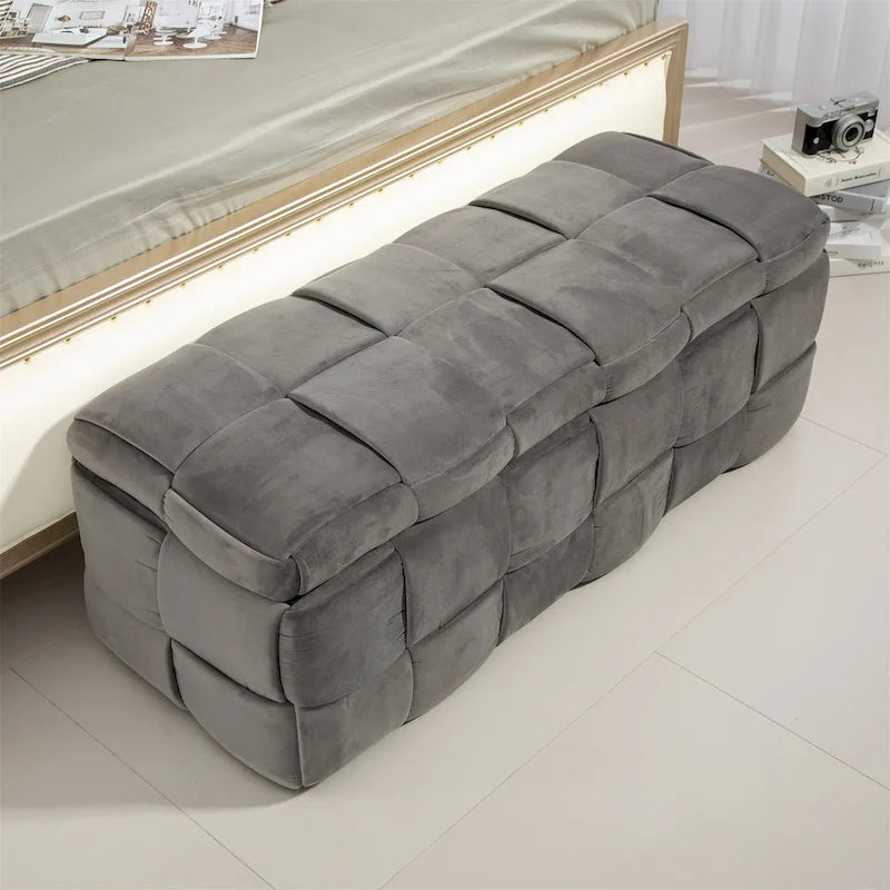 Banc ottoman de rangement capitonné en velours avec compartiment caché, plusieurs coloris