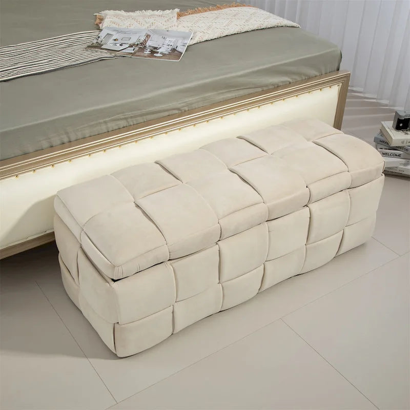 Banc ottoman de rangement capitonné en velours avec compartiment caché, plusieurs coloris