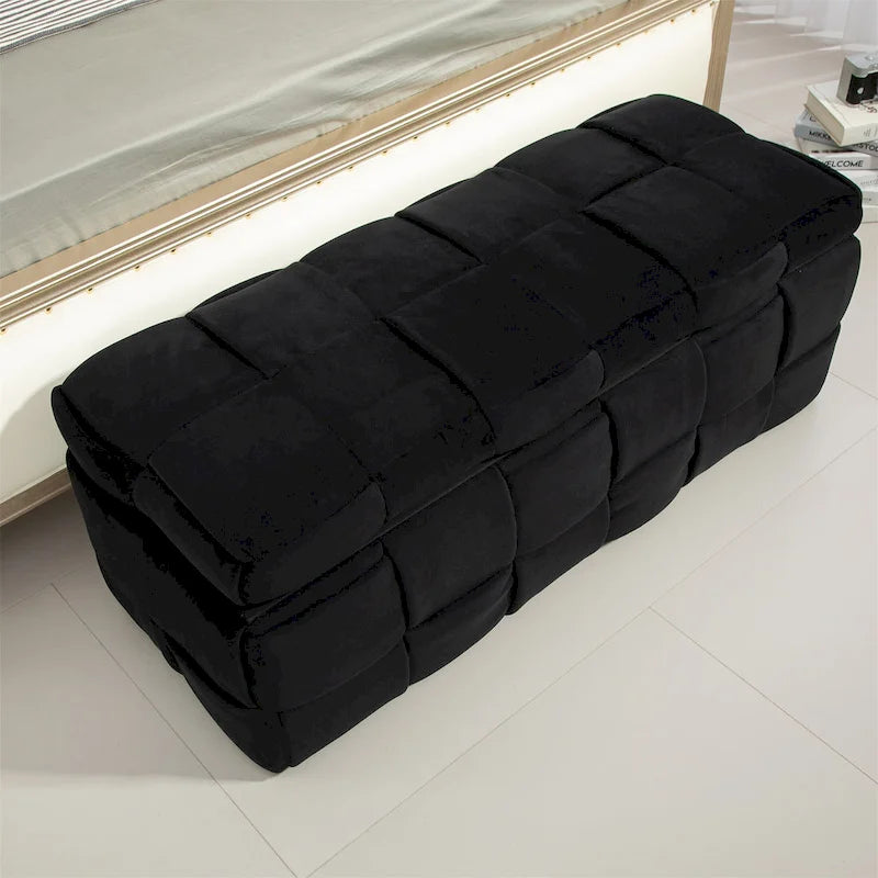 Banc ottoman de rangement capitonné en velours avec compartiment caché, plusieurs coloris