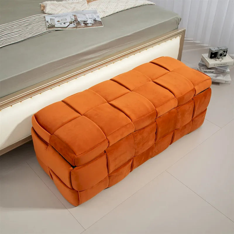 Banc ottoman de rangement capitonné en velours avec compartiment caché, plusieurs coloris