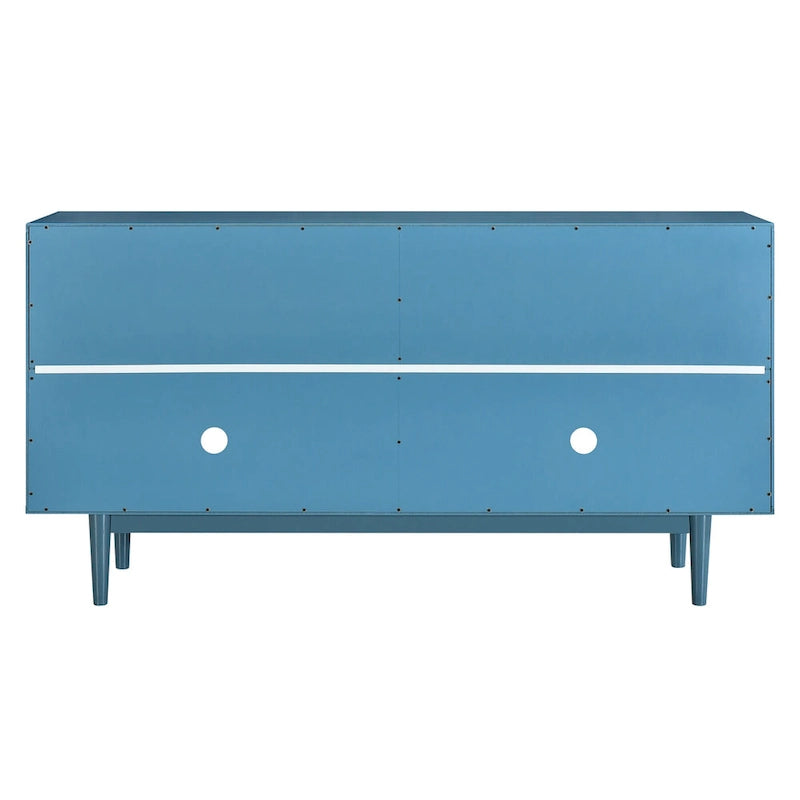 Buffet 4 portes avec portes à motif géométrique convexe et poignées argentées Bleu marine