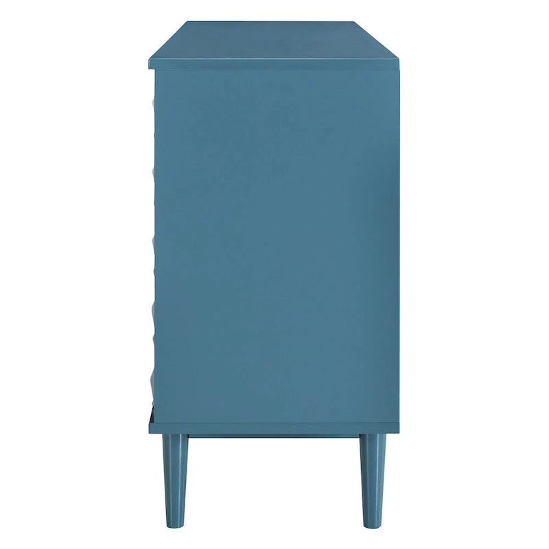 Buffet 4 portes avec portes à motif géométrique convexe et poignées argentées Bleu marine
