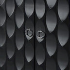 Buffet 4 portes avec portes à motif géométrique convexe et poignées argentées Bleu marine