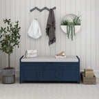 Banc de rangement rustique avec volets, coussin d'assise et compartiment caché