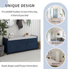 Banc de rangement rustique avec volets, coussin d'assise et compartiment caché