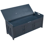 Banc de rangement rustique avec volets, coussin d'assise et compartiment caché