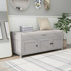 Banc de rangement rustique avec volets, coussin d'assise et compartiment caché