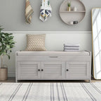 Banc de rangement rustique avec volets, coussin d'assise et compartiment caché