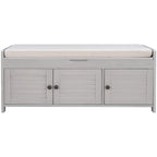 Banc de rangement rustique avec volets, coussin d'assise et compartiment caché