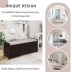 Banc de rangement rustique avec volets, coussin d'assise et compartiment caché