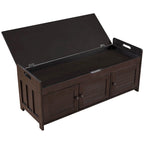 Banc de rangement rustique avec volets, coussin d'assise et compartiment caché