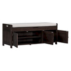 Banc de rangement rustique avec volets, coussin d'assise et compartiment caché