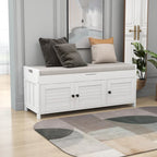 Banc de rangement rustique avec volets, coussin d'assise et compartiment caché