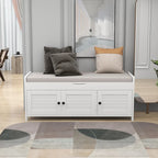 Banc de rangement rustique avec volets, coussin d'assise et compartiment caché