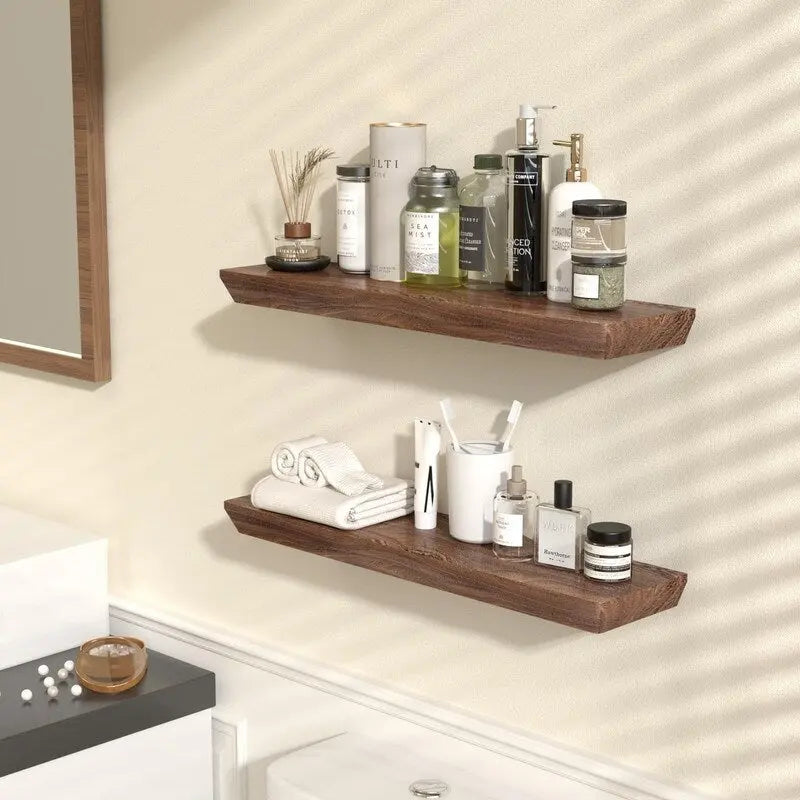 Étagère murale flottante en bois rustique brun, rangement profond, décoration
