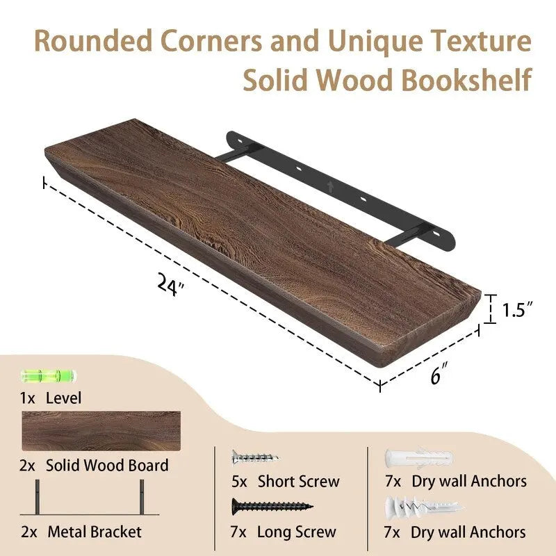 Étagère murale flottante en bois rustique brun, rangement profond, décoration