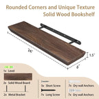 Étagère murale flottante en bois rustique brun, rangement profond, décoration