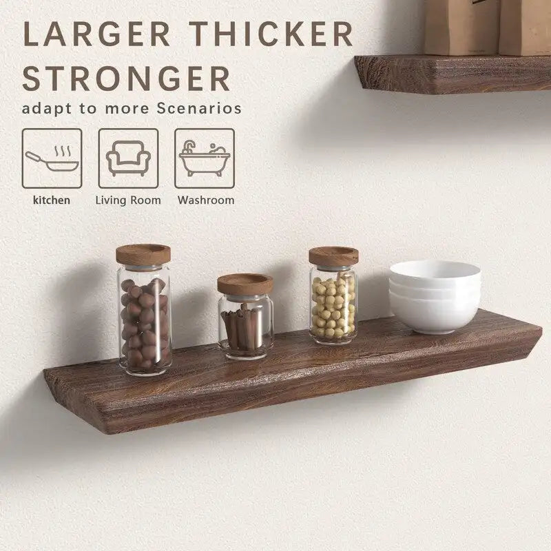 Étagère murale flottante en bois rustique brun, rangement profond, décoration