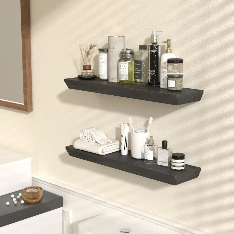 Étagère murale flottante en bois rustique brun, rangement profond, décoration