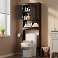Meuble de rangement haut de salle de bain au-dessus des toilettes, à double porte, avec étagères réglables, marron foncé blanc