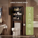 Meuble de rangement haut de salle de bain au-dessus des toilettes, à double porte, avec étagères réglables, marron foncé blanc