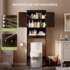 Meuble de rangement haut de salle de bain au-dessus des toilettes, à double porte, avec étagères réglables, marron foncé blanc