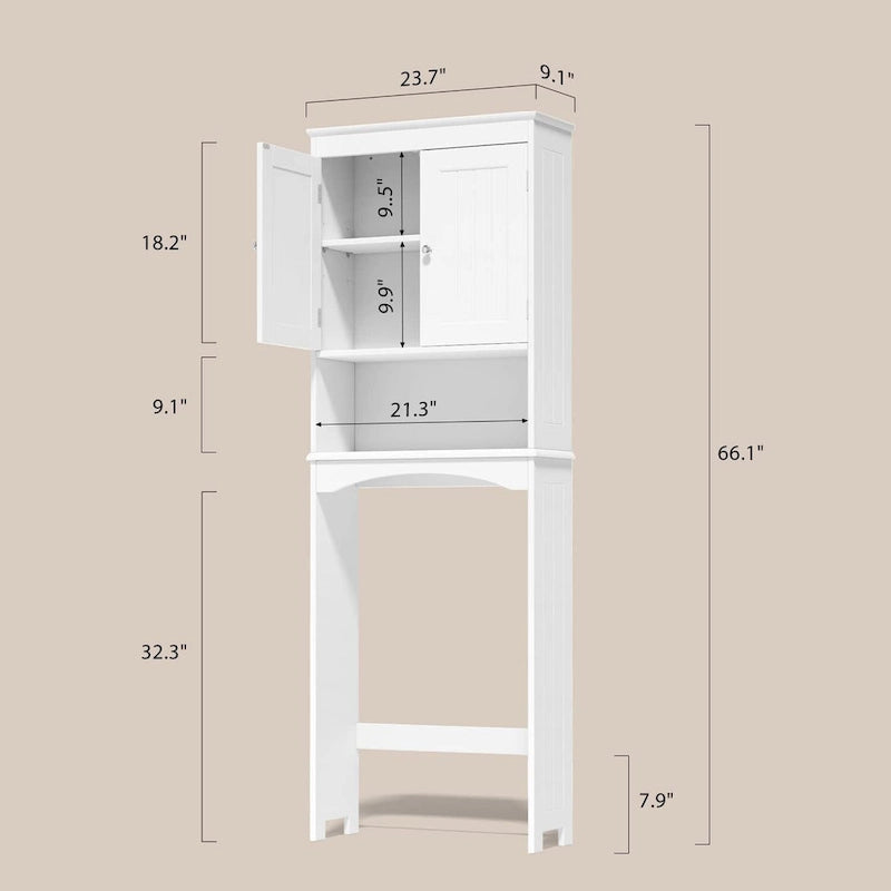 Meuble de rangement haut de salle de bain au-dessus des toilettes, à double porte, avec étagères réglables, marron foncé blanc