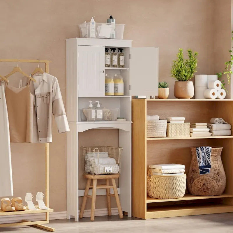 Meuble de rangement haut de salle de bain au-dessus des toilettes, à double porte, avec étagères réglables, marron foncé blanc