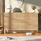 Commode 7 tiroirs en rotin pour chambre à coucher, commode haute avec tiroirs profonds, grande commode pour placard avec plateau large, commode en bois pour salon