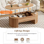 Table basse relevable de 120 cm, table centrale ovale en bois avec rangement caché, table basse moderne pour salon, chambre, bureau