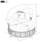 Lit de Repos Rond en Rotin d'Extérieur avec Auvent et Coussins Amovibles