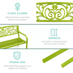 Banc d'extérieur en acier Best Choice Products, mobilier de jardin pour terrasse ou porche avec dossier à motif floral