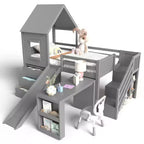 Lit mezzanine simple avec 3 tiroirs et escalier de rangement, structure cabane en bois avec toboggan et bureau amovible