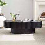 Table basse ovale/carrée Table d'appoint minimaliste à cannelures, Frêne naturel/Noyer/Noir mat-ModernLuxe