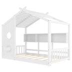 Lit cabane au sol simple, lit Montessori pour enfants avec étagère de rangement et toit