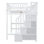 Lit mezzanine deux places en pin avec bureau et rangement