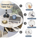 Myhozm Table d'appoint moderne avec tiroir de rangement, table de chevet ronde avec pieds en métal pour salon, chambre, bureau