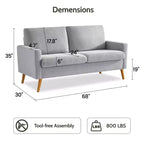 Canapé deux places Mid-Century Modern en velours côtelé de 68 po avec coussin à ressorts