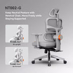 Chaise de bureau ergonomique Newtral avec repose-pieds - Fauteuil inclinable avec accoudoirs 4D - NT002+LAPD-GRAY