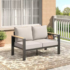 Salon de jardin en aluminium, canapé d'extérieur modulable avec 5 coussins épais, 4 accoudoirs et table basse pour jardin, terrasse, arrière-cour