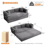 Canapé futon moderne en velours côtelé de 79 po pour petits espaces, canapé-lit convertible 5 en 1 avec accoudoirs et oreillers amovibles
