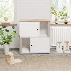 Meuble cache-litière double avec poteaux à griffer et tapis de litière à double couche pour animaux de compagnie d'intérieur