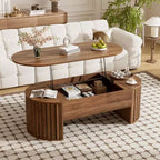 Table basse relevable de 120 cm, table centrale ovale en bois avec rangement caché, table basse moderne pour salon, chambre, bureau