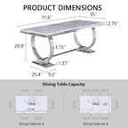 Table à manger de luxe avec piètement circulaire en métal poli - 72 pouces
